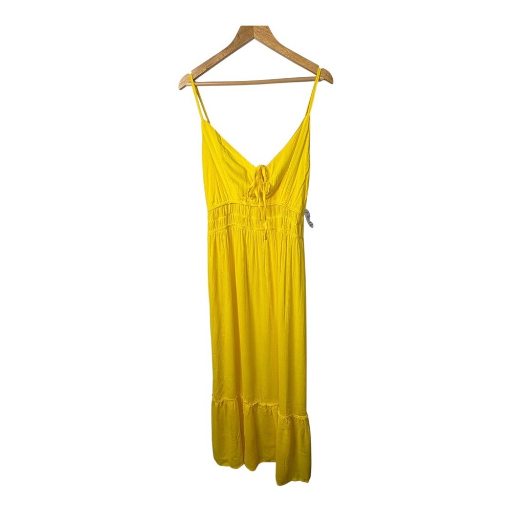 Jolie &‎ Joy Yellow Maxi Dress Tie Front Tiered Ruffle Hem Plus Size 1X NWT